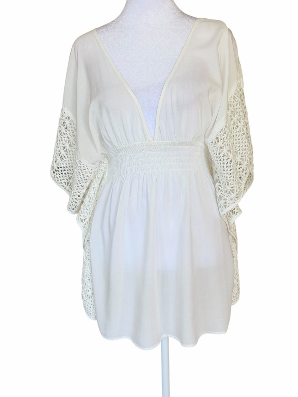 Victoria's Secret Cream Crochet-Sleeve V-Neck Swim Coverup